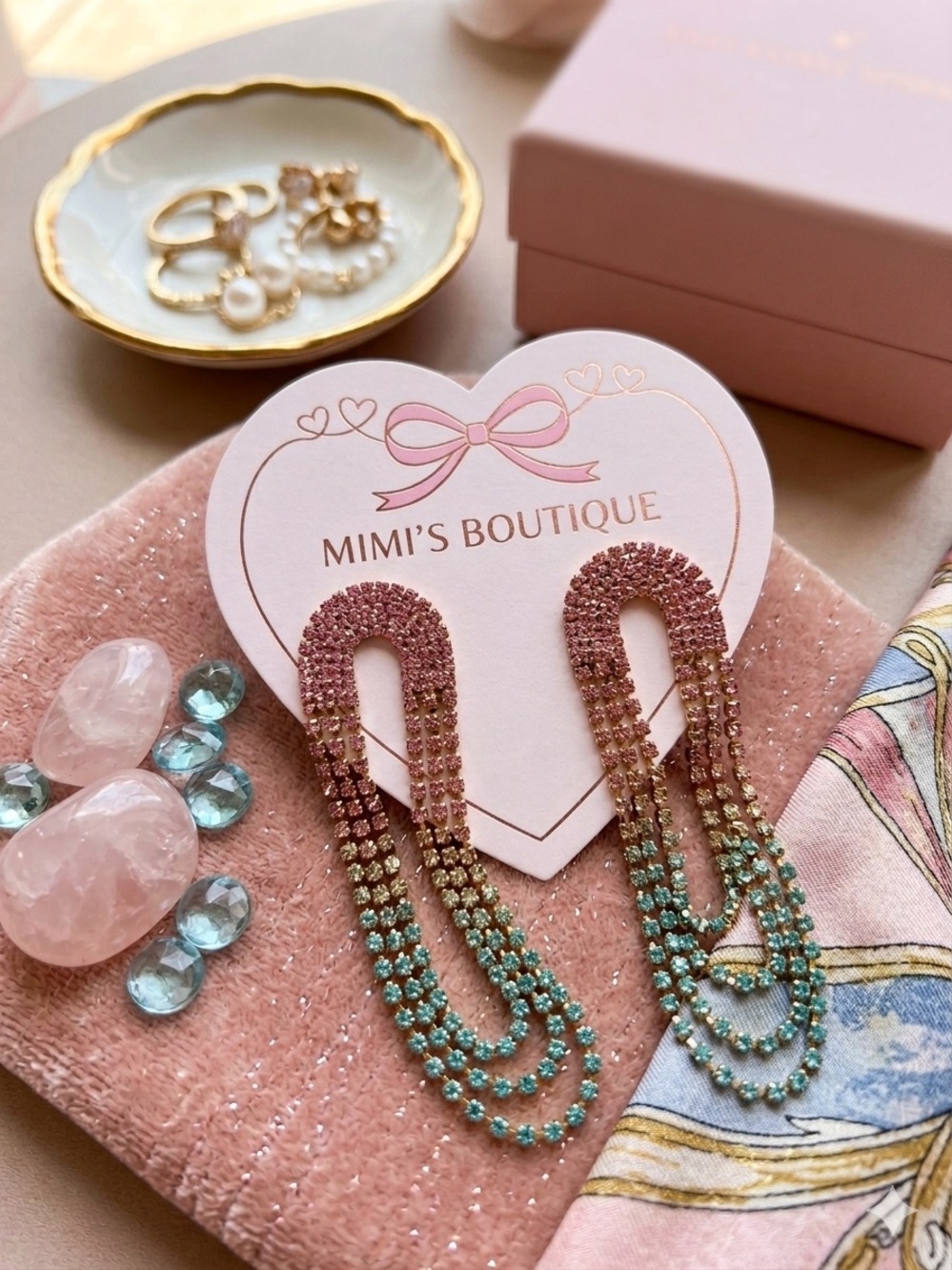 Mimi's Boutique Pink to Aqua Ombre Crystal Drop Earrings